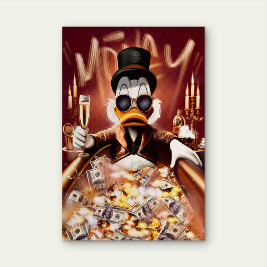 Duck Top Hat Money Bath Champagne 60x90cm Metal Print Ready to Hang