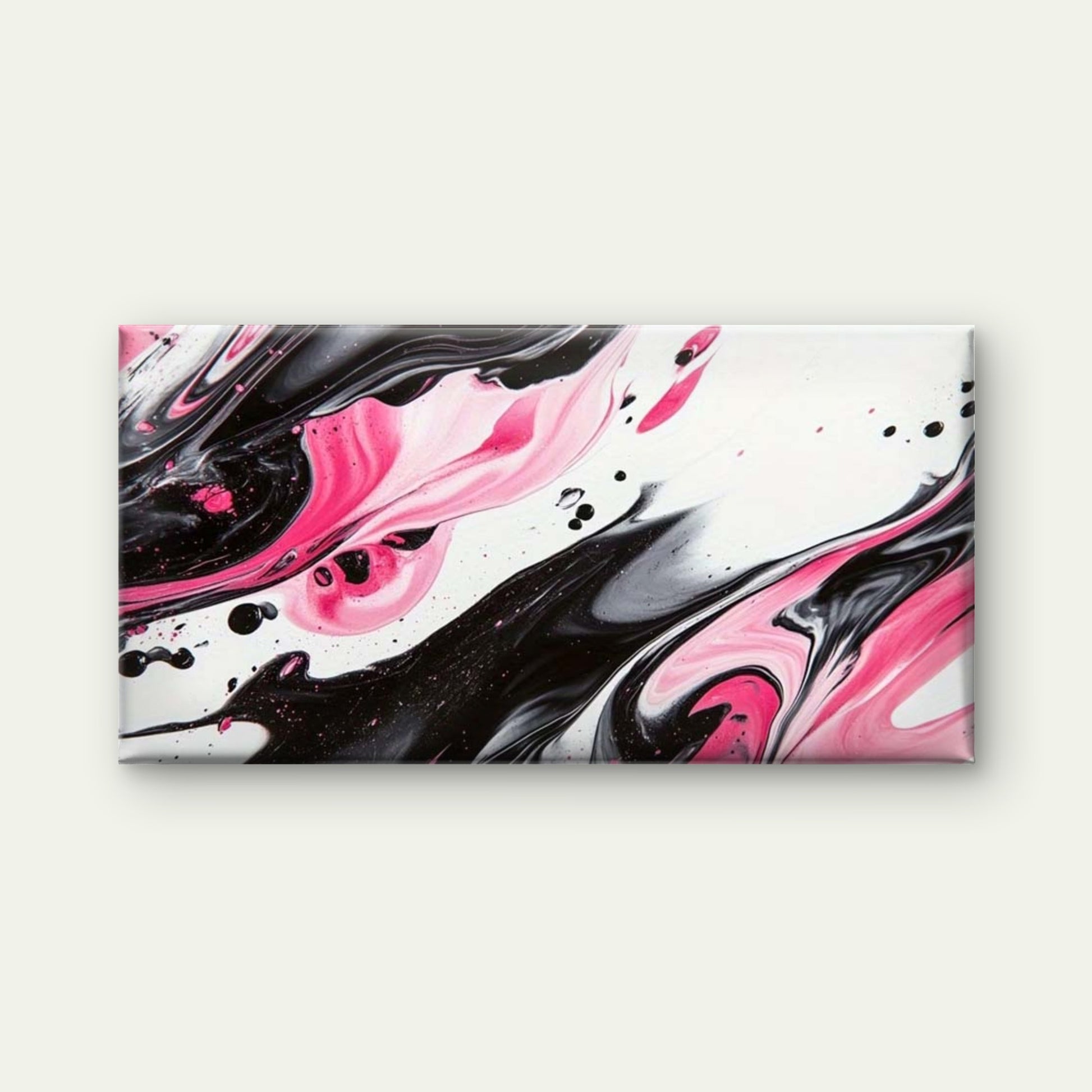 Abstract Pink Black White Fluid Wall Art Canvas Office Home Room Framed 120x60cm - Bella Home Decor