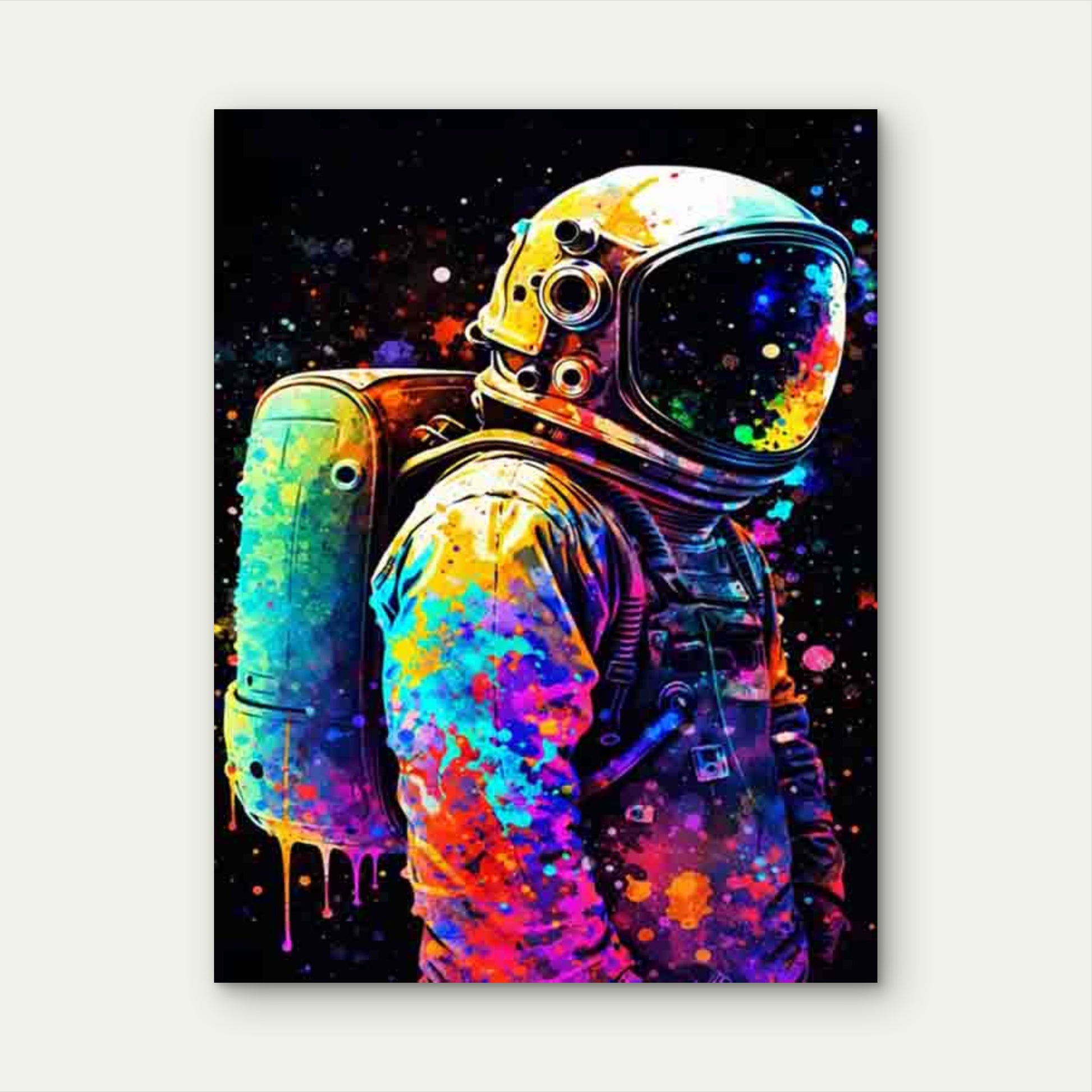 Astronaut Retro Space-Themed Art with Helmet 60x90cm Metal Print Ready to Hang