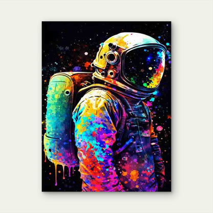 Astronaut Retro Space-Themed Art with Helmet 60x90cm Metal Print Ready to Hang