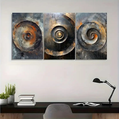 3pcs Metal Spiral Design In Golden And Gray Tones Metal Print Ready to Hang Art - Bella Home Decor
