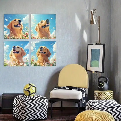 4pcs  Spring Joy Golden Retriever  pl  Wall Art Canvas Framed