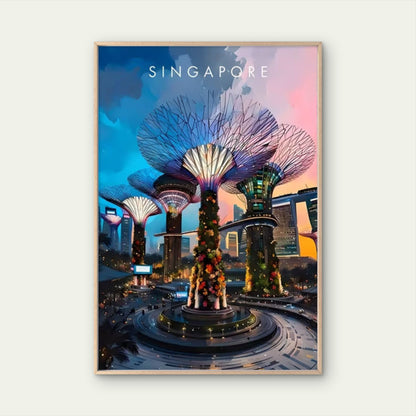 Singapore Skyline Cityscape Painting Travel Poster Print Wall Art