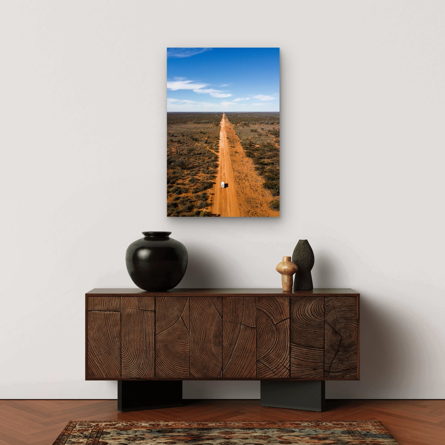 Aussie Outback Desert Highway Camper 40x60cm Metal Print Ready to Hang