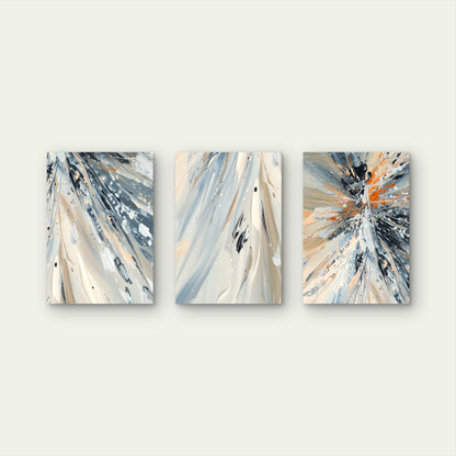 3pcs Beige Grey Orange Splash Abstract  Wall Art Set Canvas Framed 40x60cm - High Quality Print 100% Australian Made Wall Canvas Ready to Hang