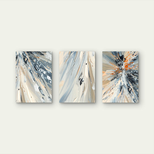 3pcs Beige Grey Orange Splash Abstract Wall Art Set Canvas Framed 60x90cm - High Quality Print 100% Australian Made Wall Canvas Ready to Hang