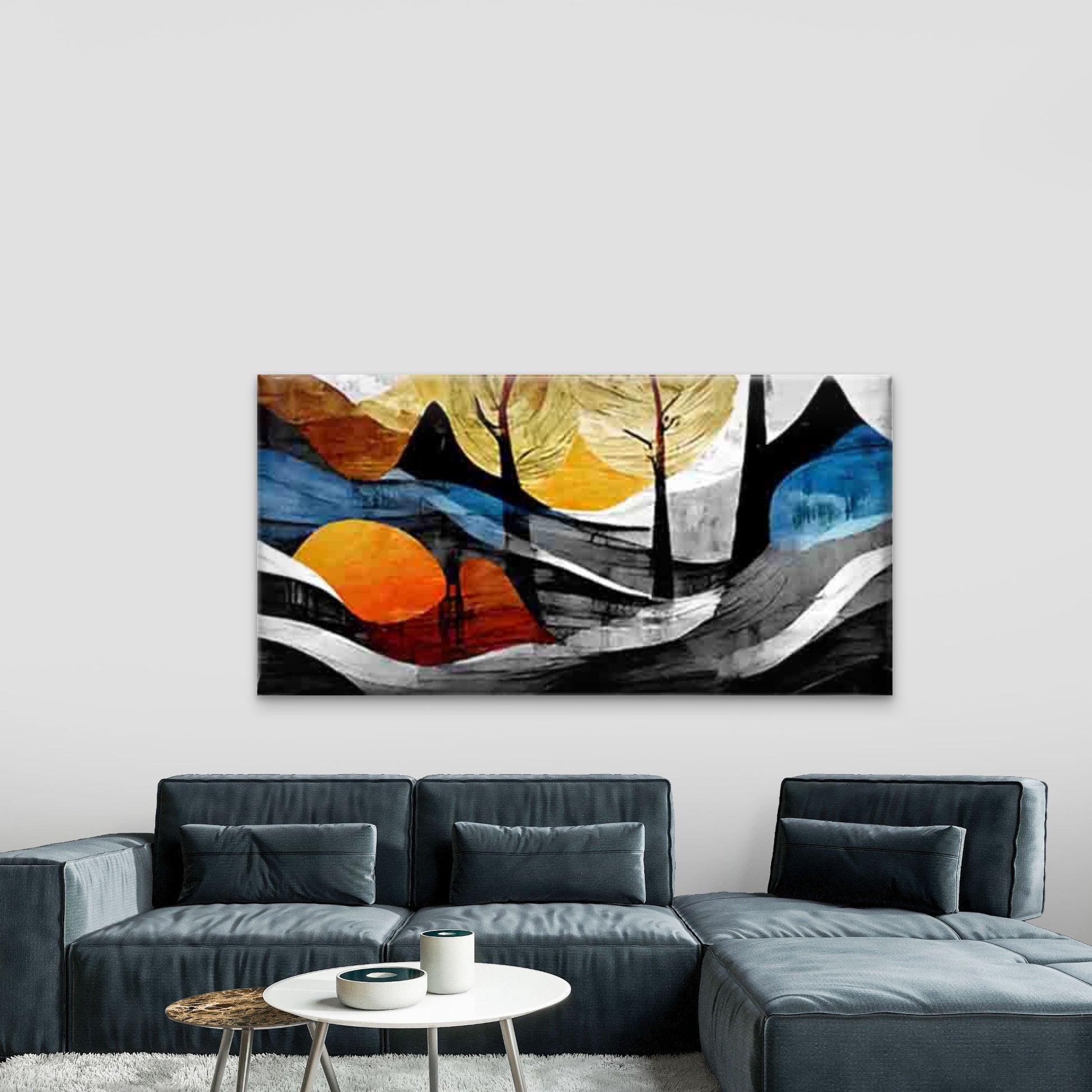 Modern Abstract Landscape Wall Art Canvas Office Home Room Framed 120x60cm - Bella Home Decor