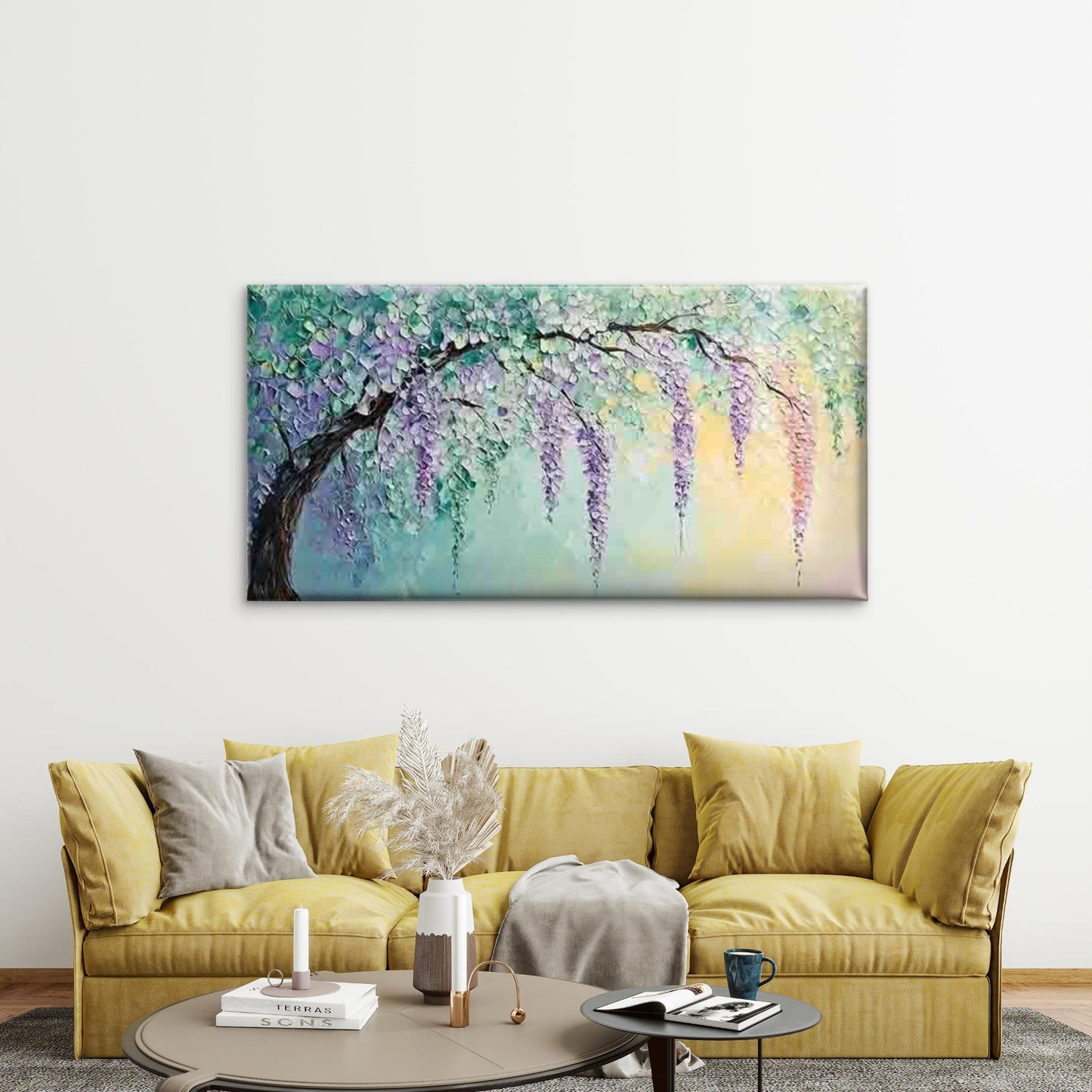 Wisteria Blossoms Hanging Wall Art Canvas Office Home Room Framed 120x60cm - Bella Home Decor