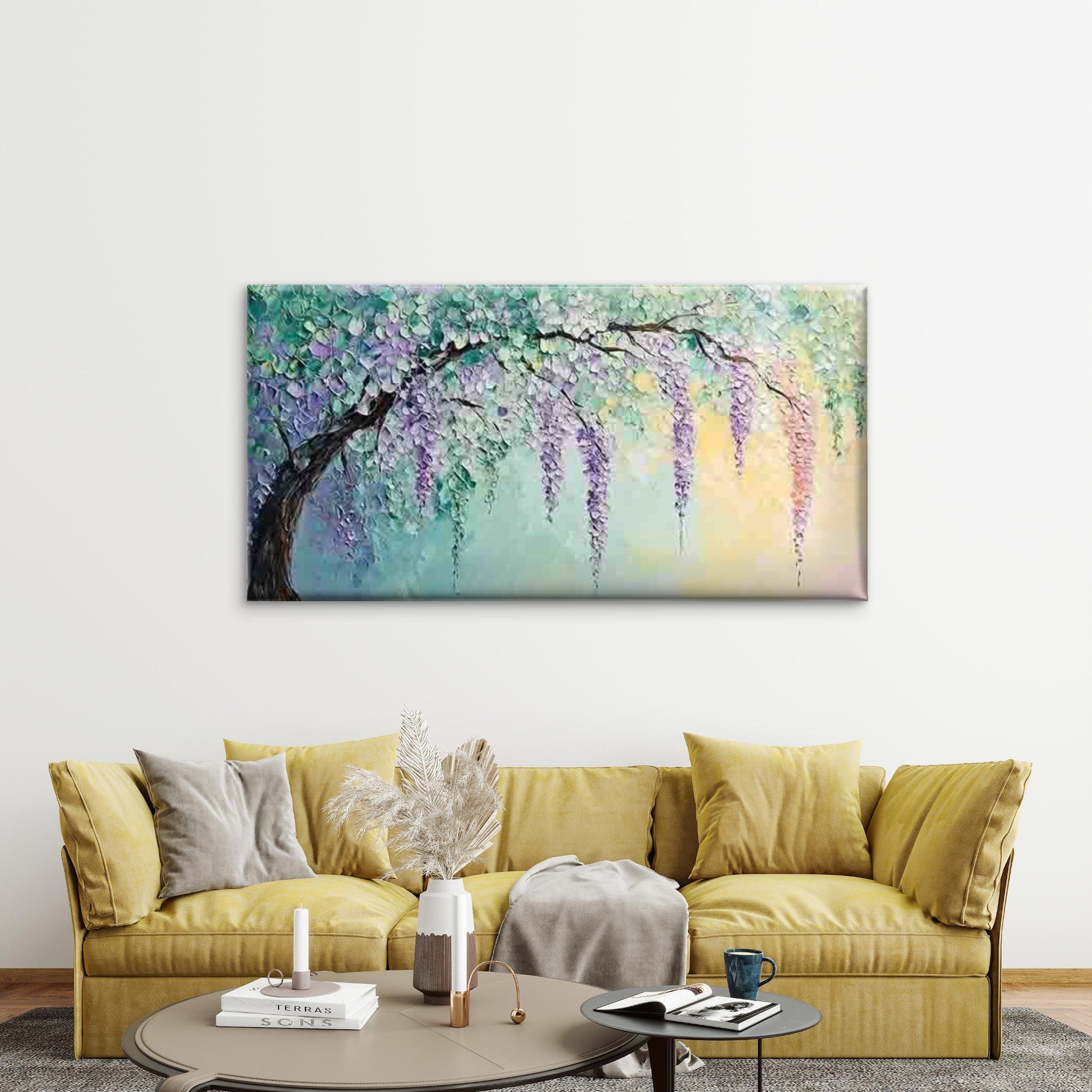 Wisteria Blossoms Hanging Wall Art Canvas Office Home Room Framed 120x60cm - Bella Home Decor