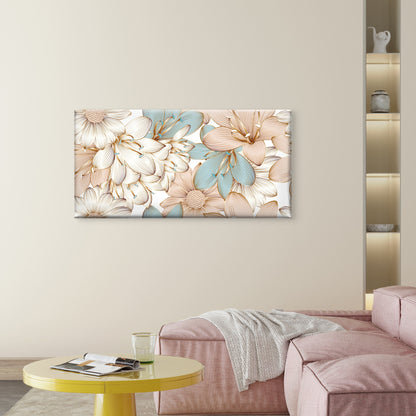 Vintage Gold Line Art Flowers Wall Art Canvas Office Home Framed 120x60cm