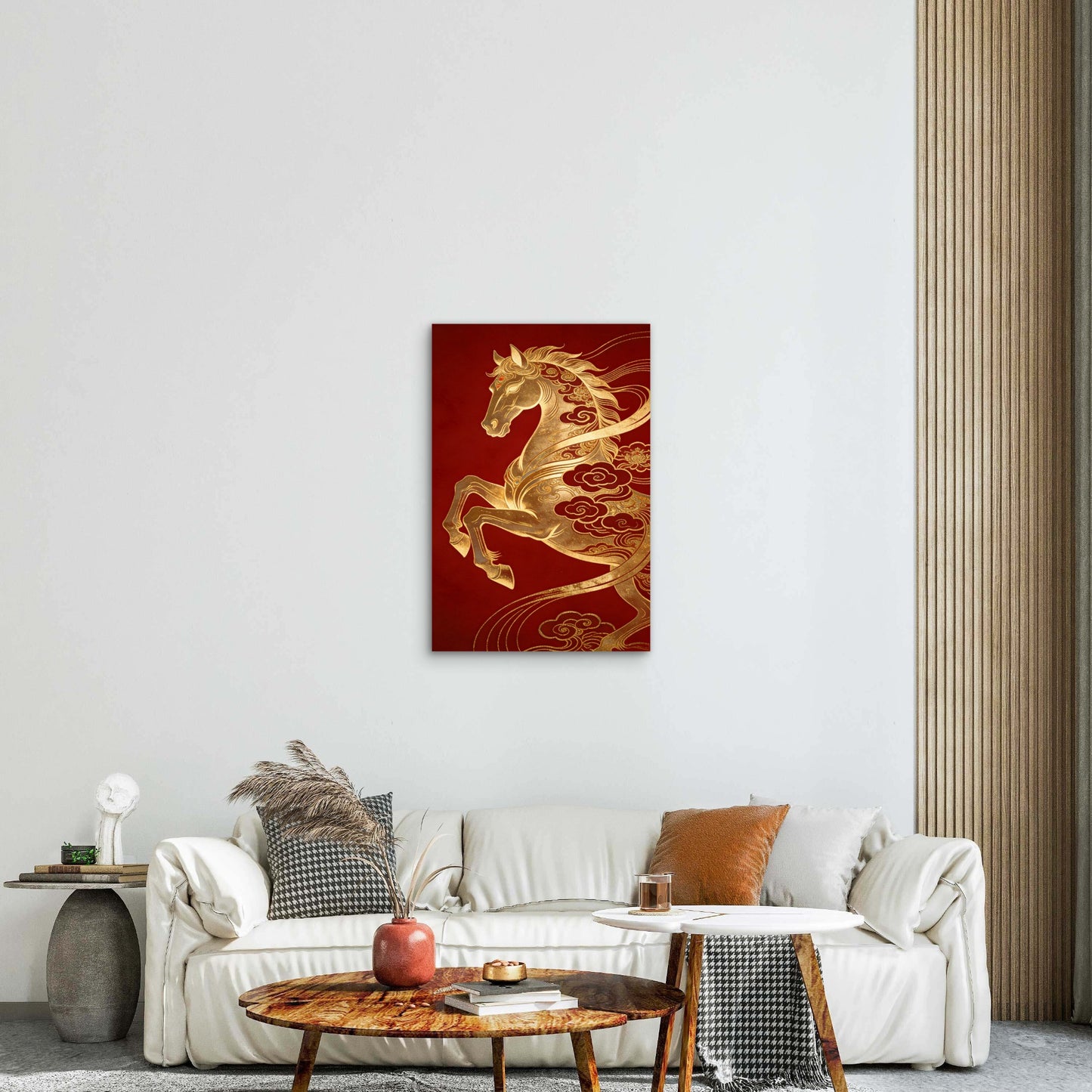 Chinese Zodiac Horse Gold Red Oriental Art 40x60cm Metal Print Ready to Hang