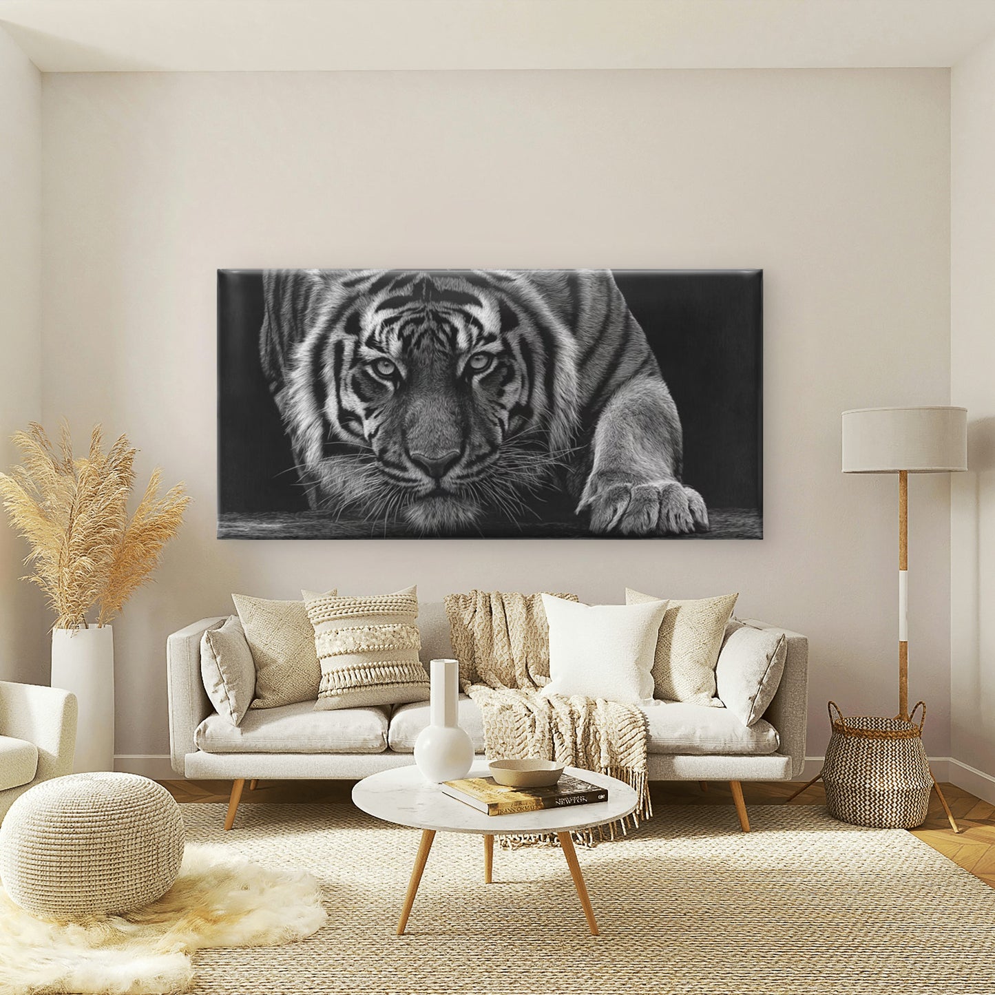 Tiger Striking Gaze Wall Art Canvas Office Home Room Framed 120x60cm