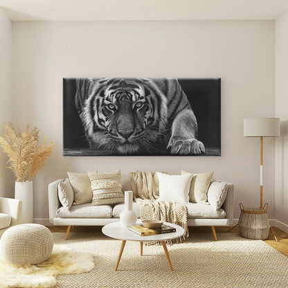 Tiger Striking Gaze Wall Art Canvas Office Home Room Framed 120x60cm