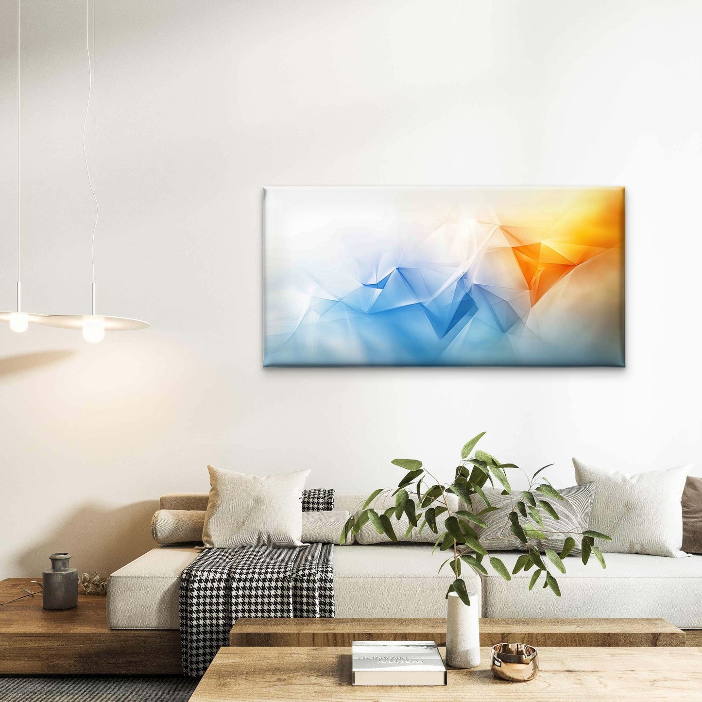 Abstract Blue Orange and White Wall Art Canvas Office Home Room Framed 120x60cm - Bella Home Decor