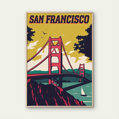 Iconic Golden Gate Bridge Landmark San Francisco California USA Travel Poster Print Wall Art