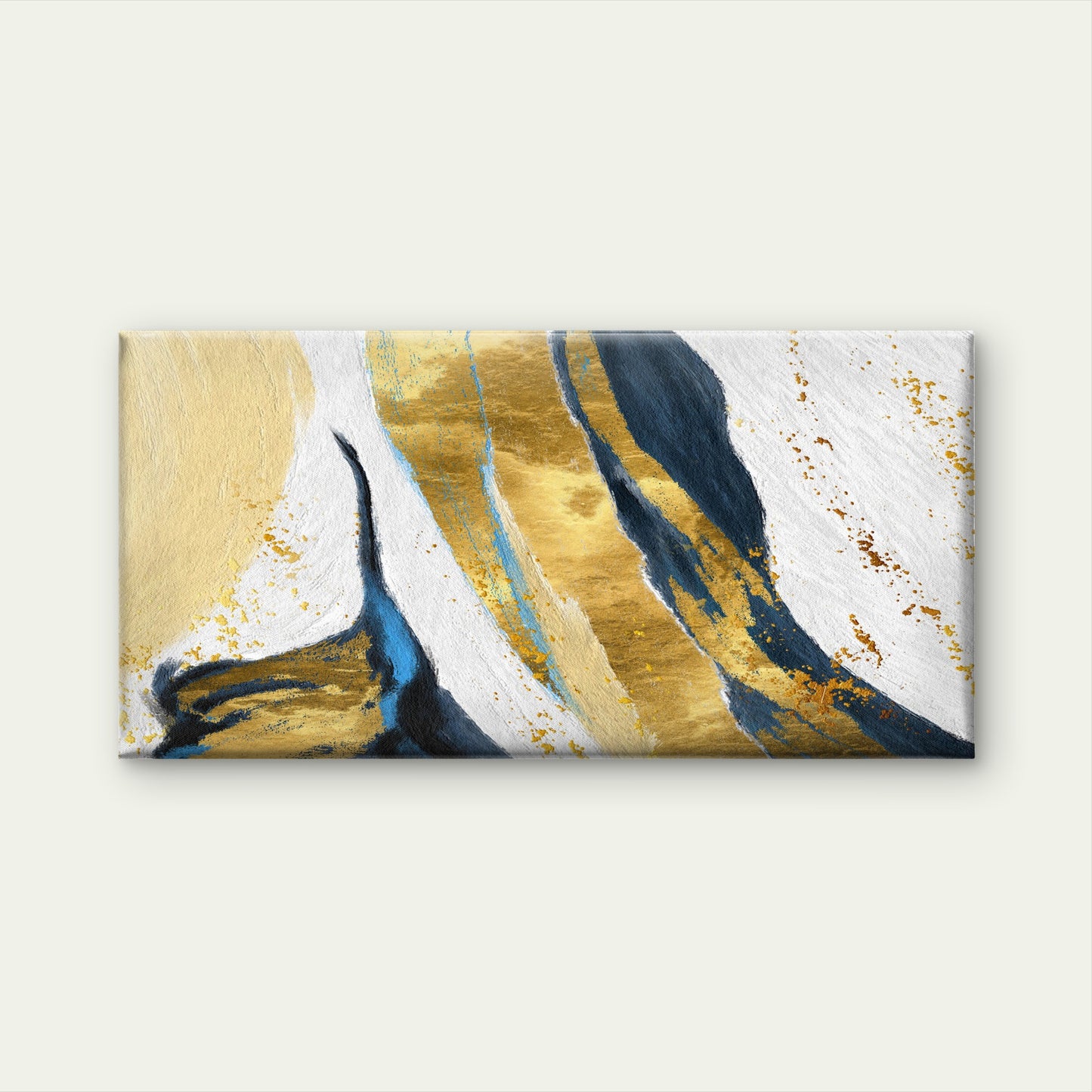 Abstract Blue And Gold Brushstrokes Wall Art Canvas Office Home Room Framed 120x60cm