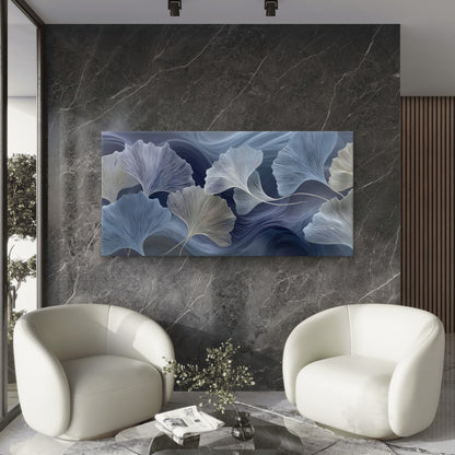 Dark Blue & White Ginkgo leaf Wall Art Canvas Office Home Room Framed 120x60cm