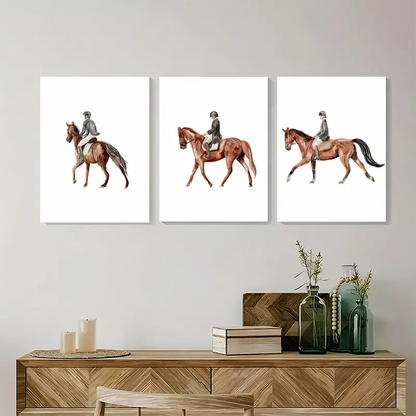 3pcs Galloping Horse & Rider Prints Metal Print Ready to Hang Art - Bella Home Decor