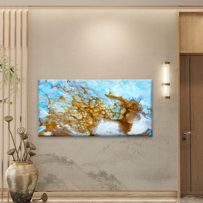 Golden Dark Blue Marble Wall Art Canvas Office Home Room Framed 120x60cm - Bella Home Decor