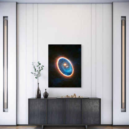 Celestial Scene with Blue Halos And Orange Flames Metal Print Ready to Hang - Bella Home Decor