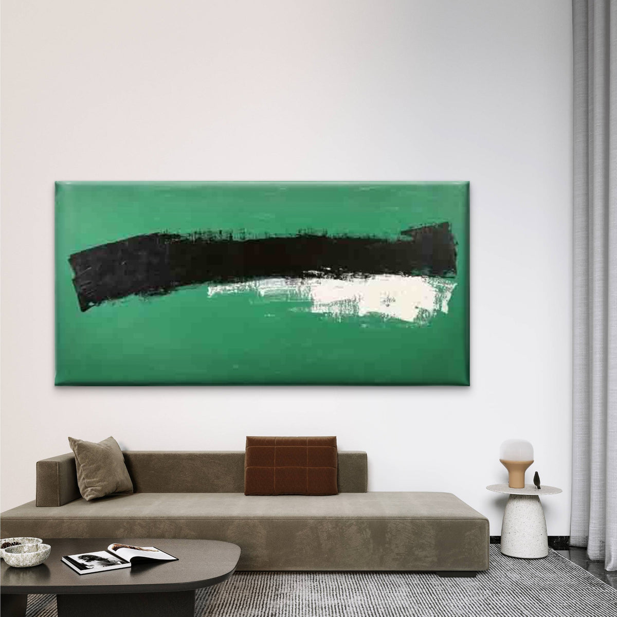 Vibrant Green & Black Abstract Wall Art Canvas Office Home Room Framed 120x60cm