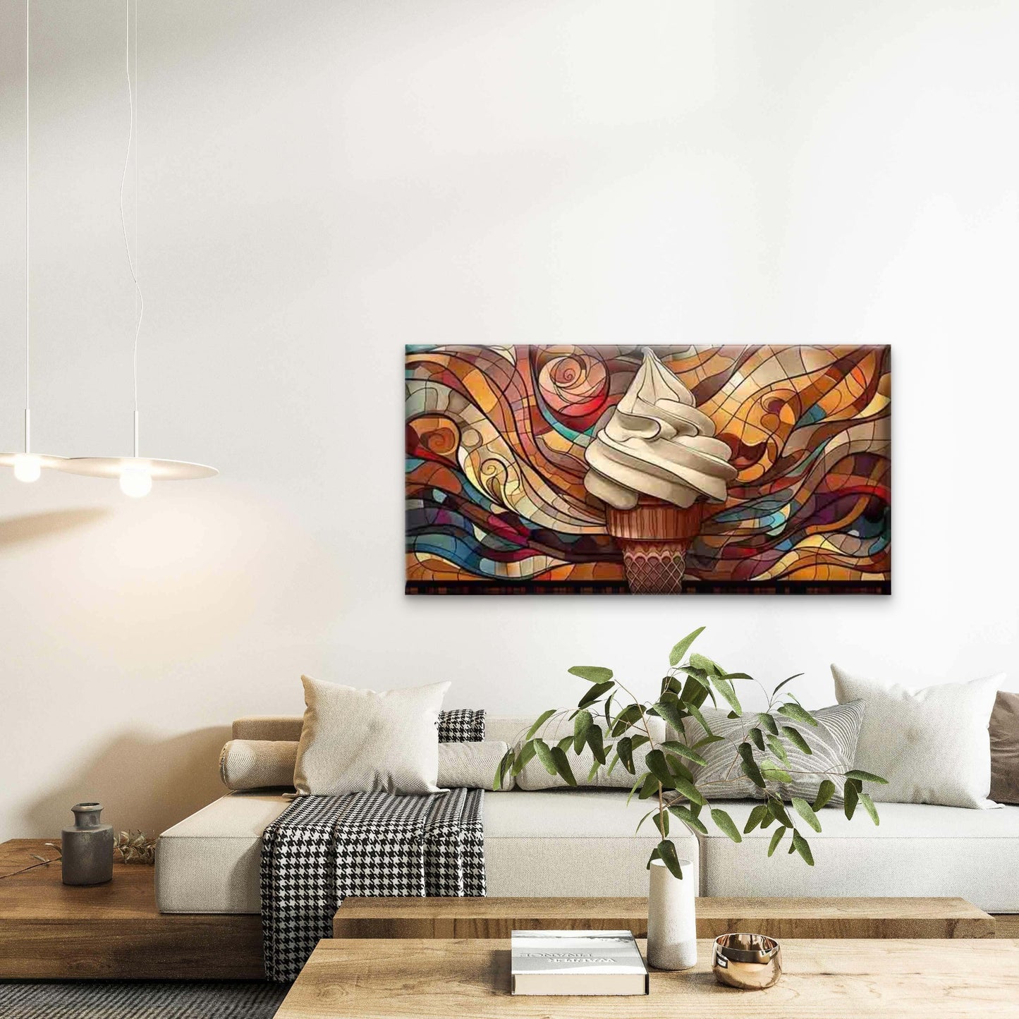 Abstract Stained Glass Ice Crea Wall Art Canvas Office Home Room Framed 120x60cm - Bella Home Decor