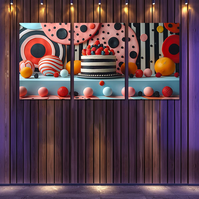 3pcs Colorful Cake With Decoration Wall Art Set Canvas Framed 40x60cm - High Quality Print 100% Australian Made Wall Canvas Ready to Hang - Bella Home Decor