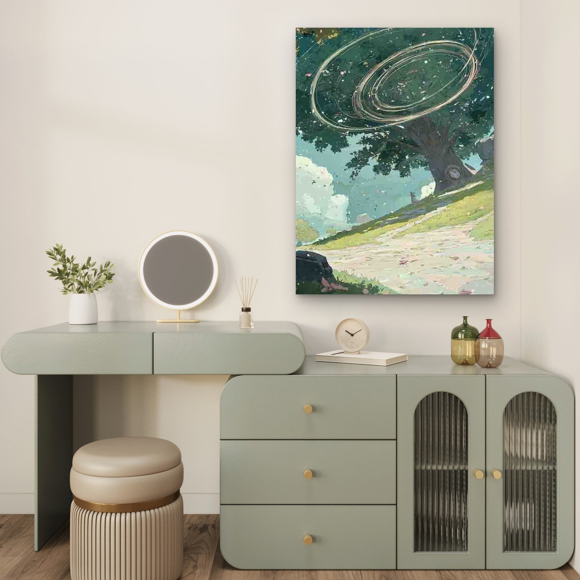 Floating Tree with Ethereal Orbs 40x60cm Metal Print Ready to Hang - Bella Home Decor
