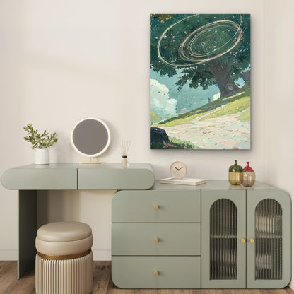 Floating Tree with Ethereal Orbs 40x60cm Metal Print Ready to Hang - Bella Home Decor
