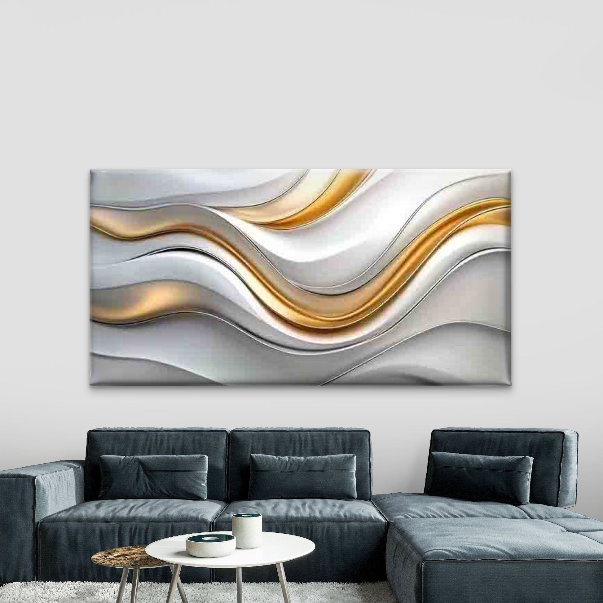 Modern Abstract Wave Texture Wall Art Canvas Office Home Room Framed 120x60cm - Bella Home Decor