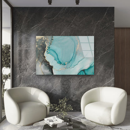 Teal Grey Gold Wave Marble Acrylic Glass Printing Wall Art Australian Made Quality