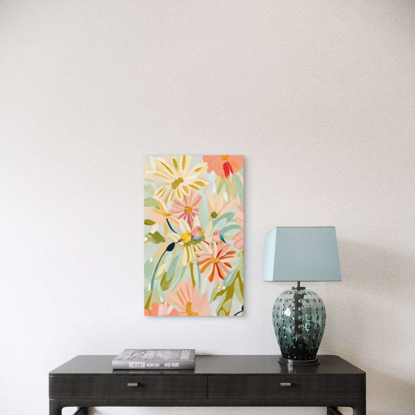 Elegant Colors Floral Birds 60x90cm Metal Print Ready to Hang