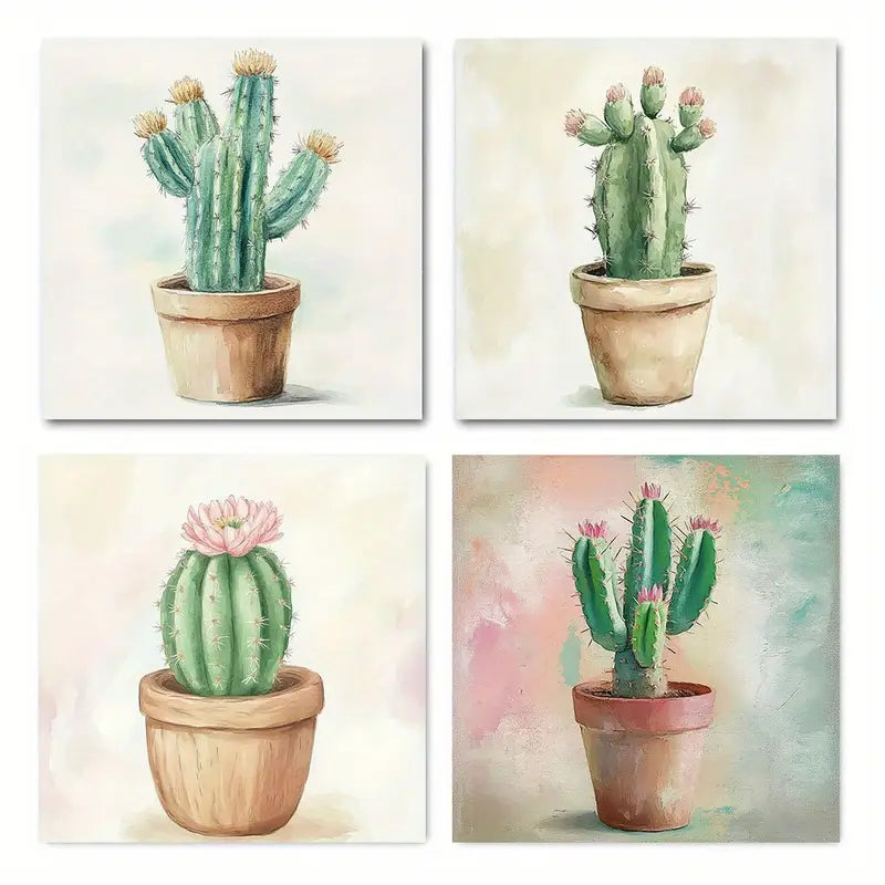 4pcs Featuring Green Botanical Watercolor Design Wall Art Canvas Framed