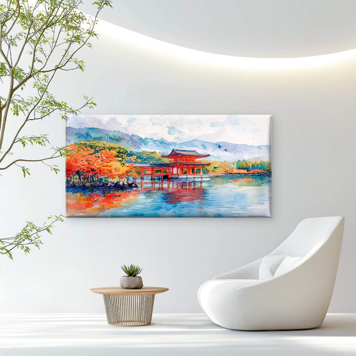 Vermilion Shrine Lakeside Wall Art Canvas Office Home Room Framed 120x60cm