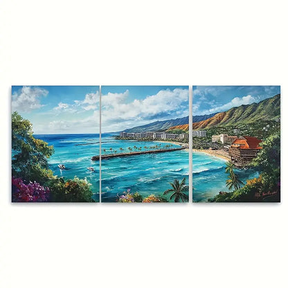 3pcs Vibrant Tropical Beach Scene Metal Print Ready to Hang Art