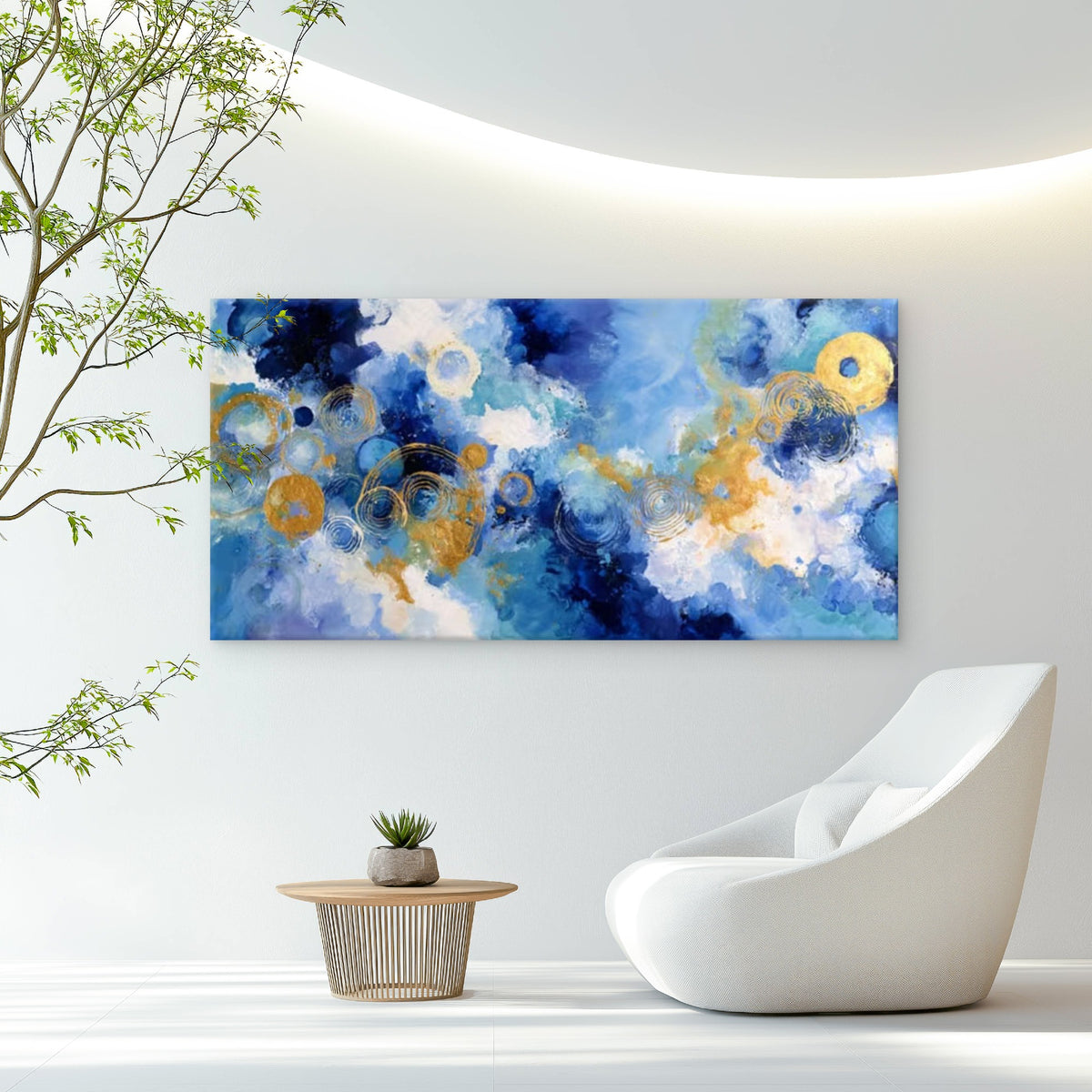 Modern Navy to Sky Blue Ombre Wall Art Canvas Office Home Room Framed 120x60cm