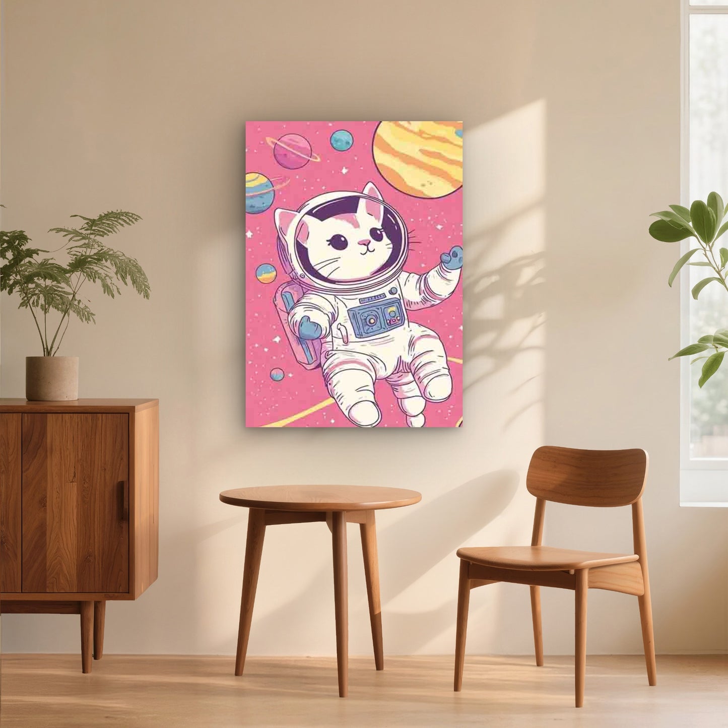 Adorable Cat in Spacesuit Floating in Sky 40x60cm Metal Print Ready to Hang - Bella Home Decor