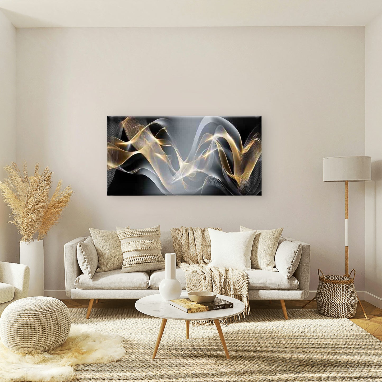Abstract Golden & Black Wall Art Canvas Office Home Room Framed 120x60cm - Bella Home Decor
