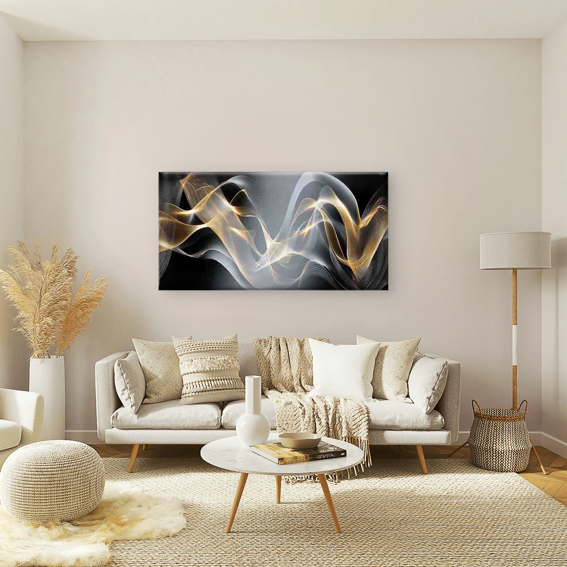 Abstract Golden & Black Wall Art Canvas Office Home Room Framed 120x60cm - Bella Home Decor