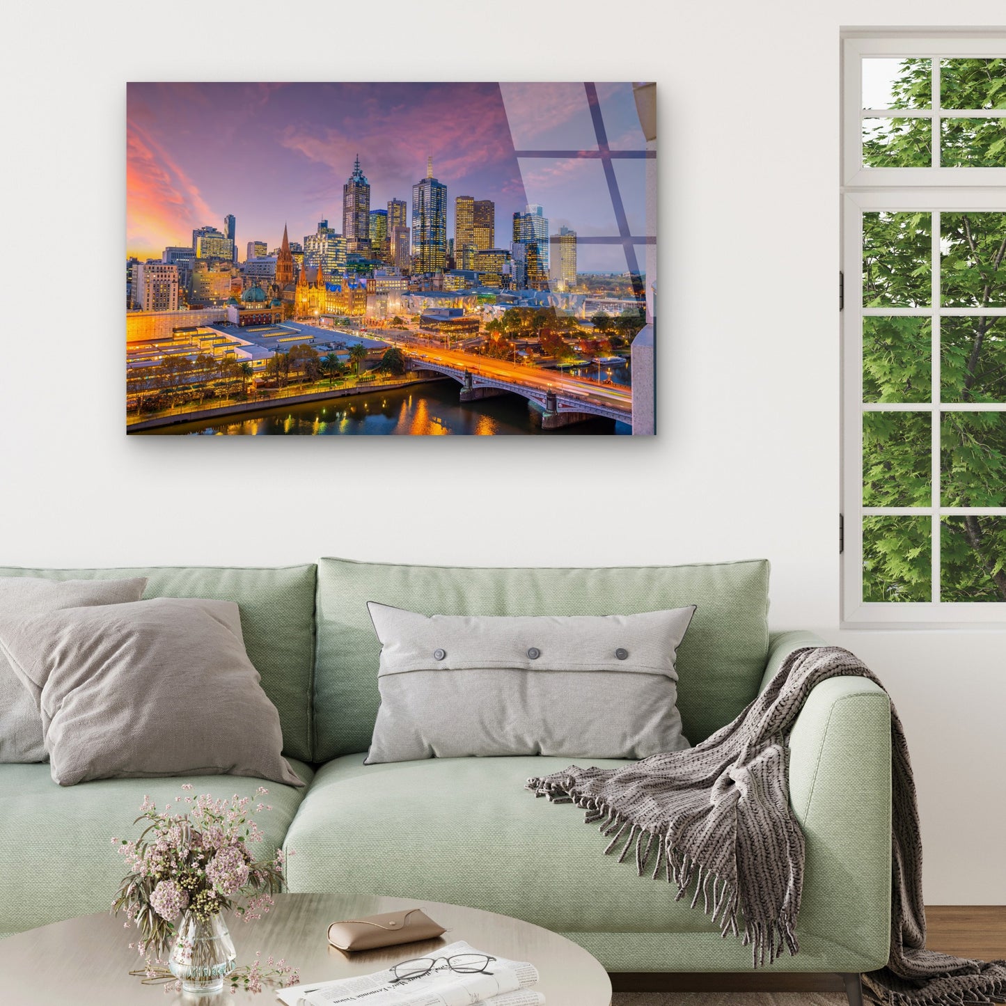 Melbourne Skyline Dusk Cityscape Yarra Acrylic Glass Printing Wall Art Australian Made Quality