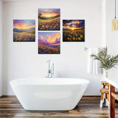 4pcs Featuring Mountains, Sunset Artwork Wall Art Canvas Framed