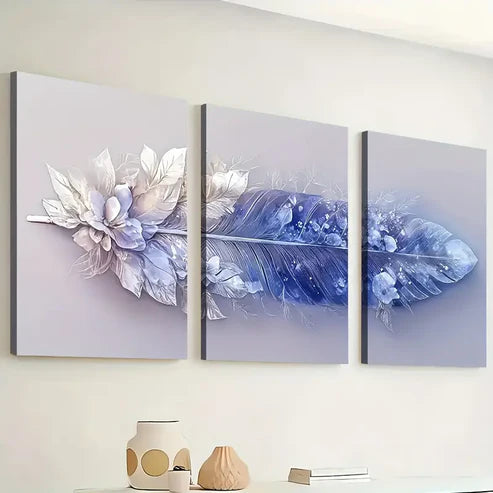 3pcs Minimalist Modern Fashion Feather Abstract Art Rich Wall Art Set Canvas Framed 60x90cm - High Quality Print 100% Australian Made Wall Canvas Ready to Hang