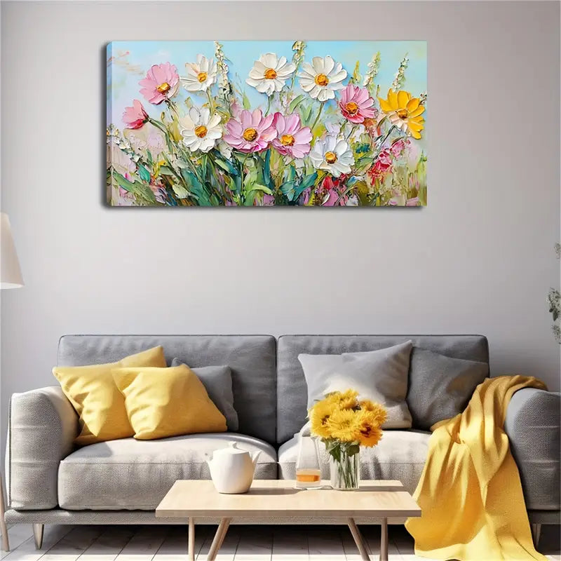 Daisies Modern Floral Decor Wall Art Canvas Office Home Room Framed 120x60cm - Bella Home Decor