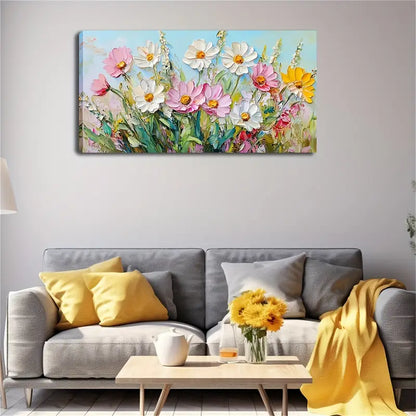 Daisies Modern Floral Decor Wall Art Canvas Office Home Room Framed 120x60cm - Bella Home Decor
