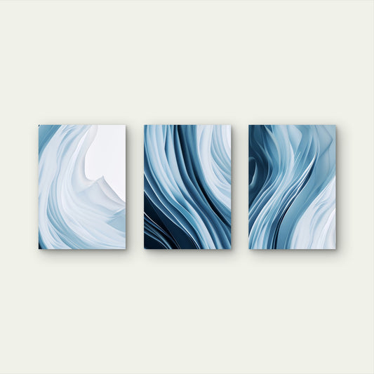3pcs Abstract Blue Wave Fluid Marble Wall Art Set Canvas Framed 40x60cm - High Quality Print 100% Australian Made Wall Canvas Ready to Hang