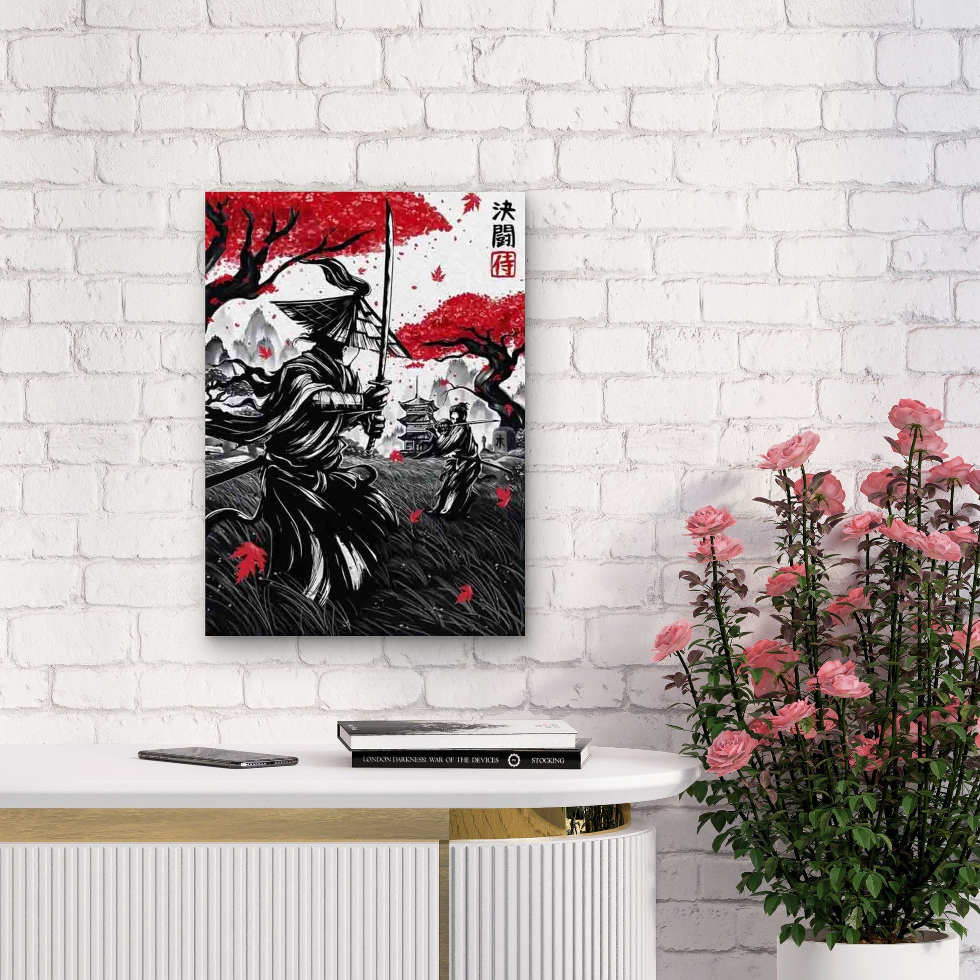 Featuring a Japanese Samurai Battle 60x90cm Metal Print Ready to Hang - Bella Home Decor