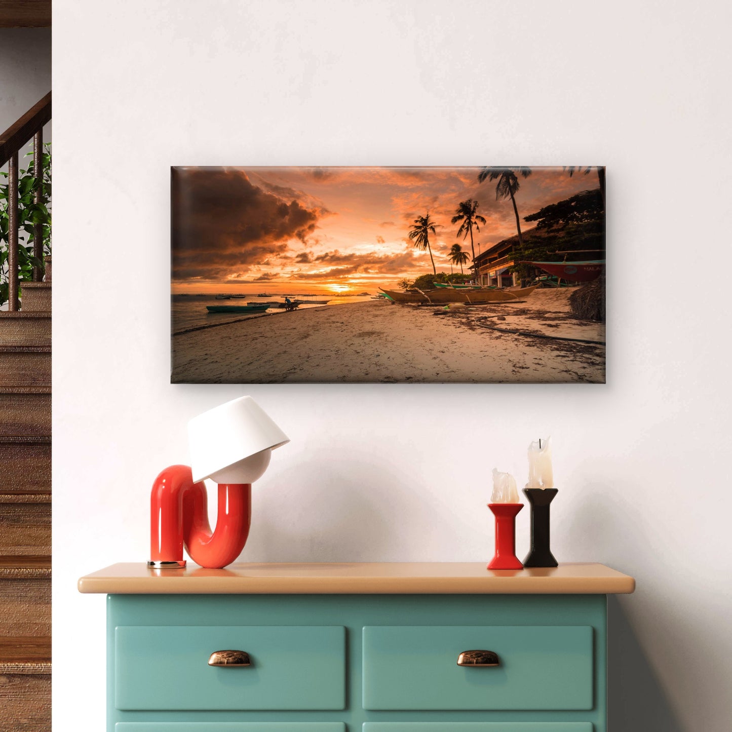 Tropical Sunset in Philippines Wall Art Canvas Office Home Room Framed 120x60cm
