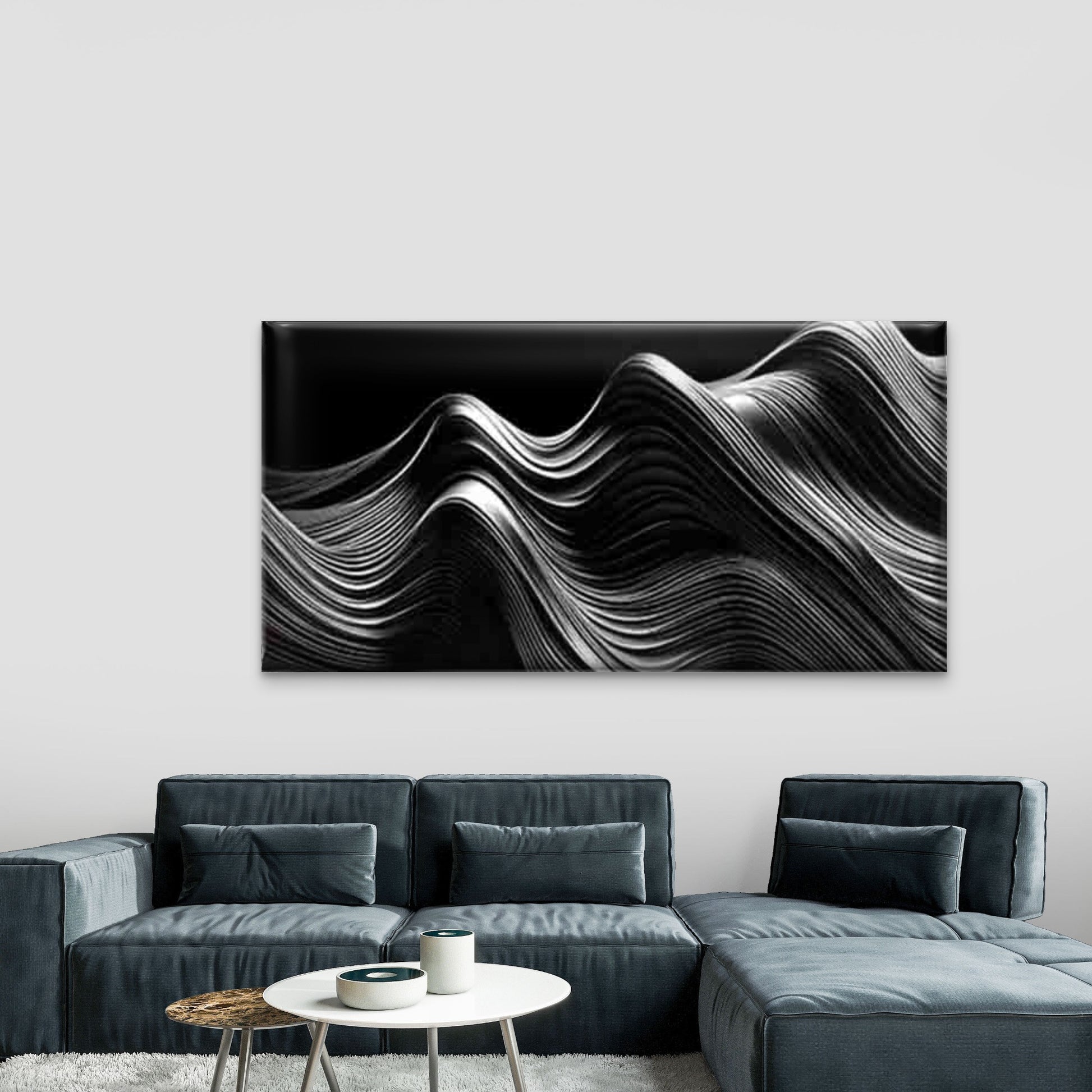 Wave Pattern of Black And White Wall Art Canvas Office Home Room Framed 120x60cm - Bella Home Decor