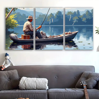 3pcs Fisherman Boat Scene Art Deco Wall Art Set Canvas Framed 40x60cm - High Quality Print 100% Australian Made Wall Canvas Ready to Hang