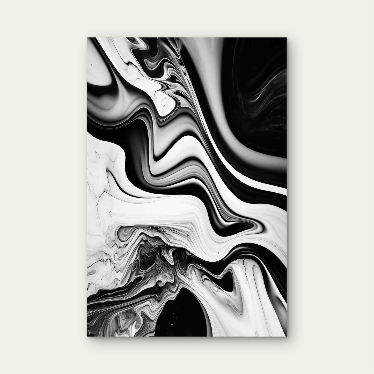 Black And White Marble Fluid Abstract Metal Print Ready to Hang